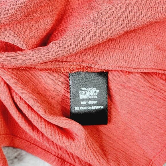 Torrid Top Womens Plus 2XL Tunic Peasant Coral Red Embroidered Boho Cottage NWT - Picture 9 of 9